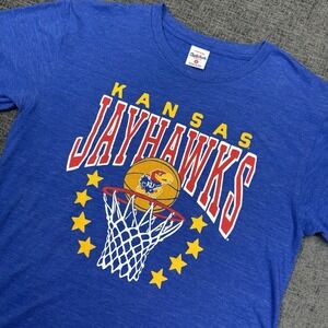 Charlie Hustle Kansas Jayhawks Basketball T Shirt Men's Medium Blue Hoop‎ NCAA
